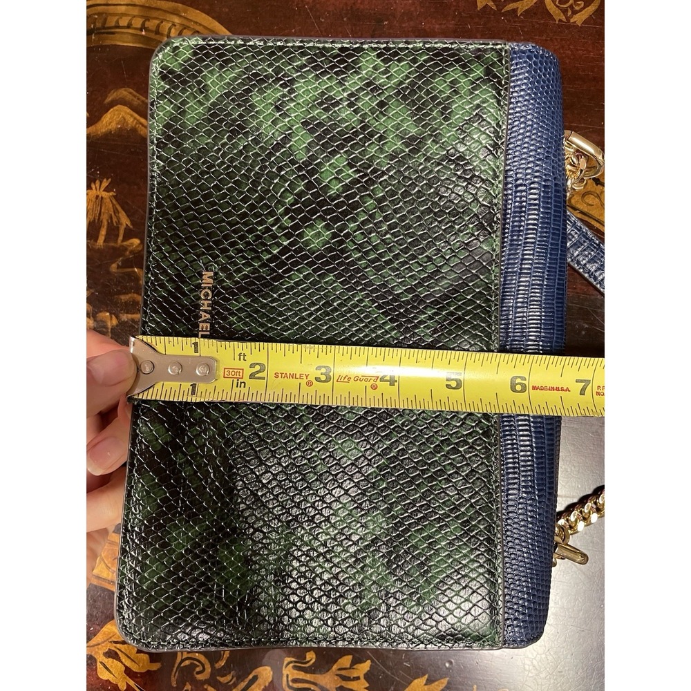 Michael Kors Jade Gusset Leather Satchel Shoulder Bag Green Blue Ivory Old Money - Picture 11 of 16